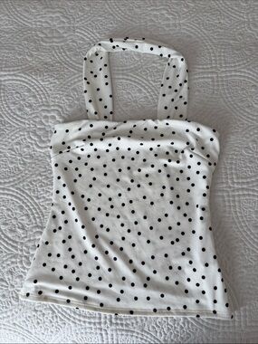 Polka Dot Halter Tank Top - White/Black